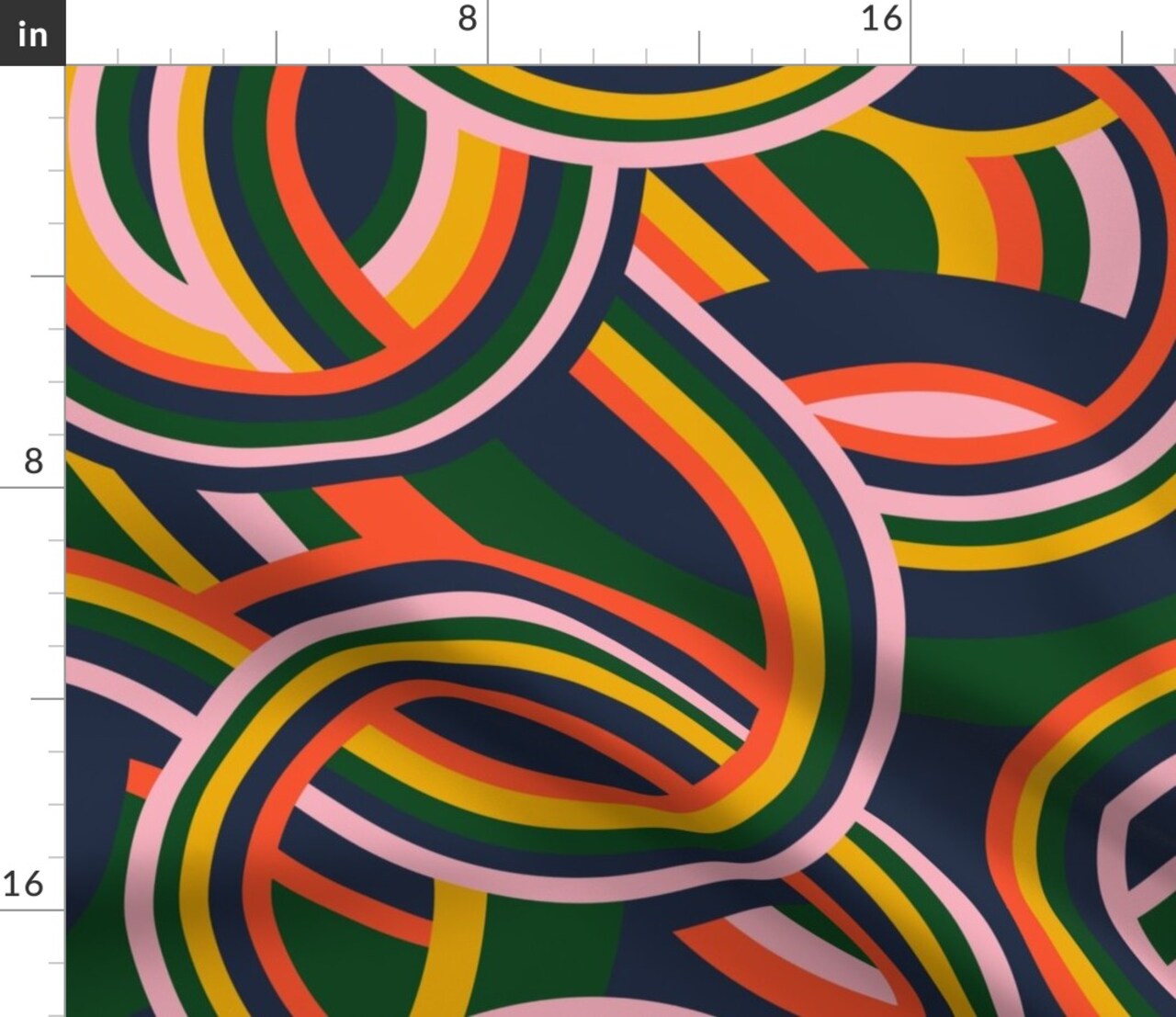 Abstract Geometric Lines Colorful Large Scale Retro Color Block Blue Yellow Green Pink Orange Jumbo Custom Printed Fabric by Spoonflower Various Fabrics by the Yard or Fat Quarter